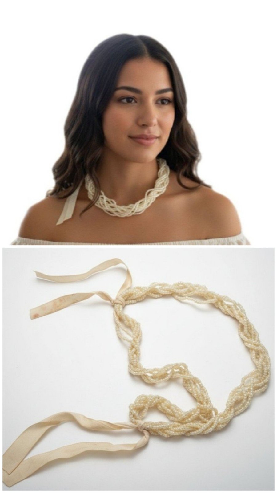 Perles de rocailles en verre: Collier multi-rangs de perles tressées et rubans de satin Handmade 🤍