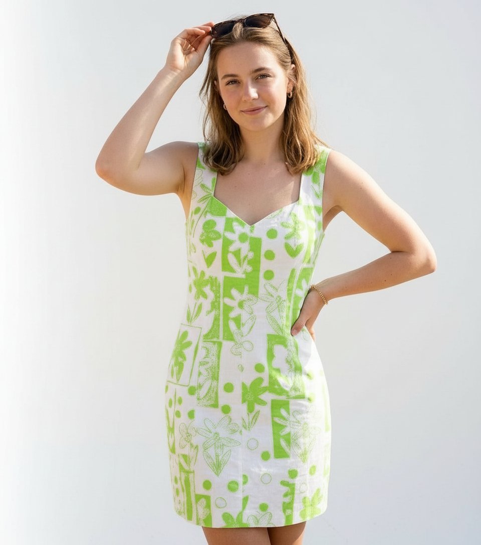 Robe d'été vintage blanche et vert pomme - Motif fleurs & pois ❇️
