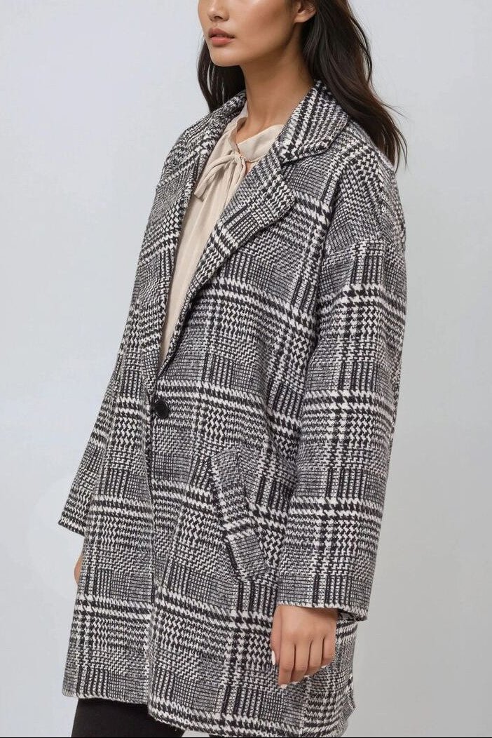 Manteau long à carreaux noir et blanc – Marque EMOR