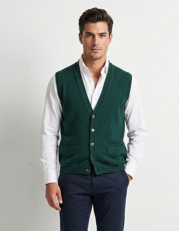 Gilet Sans Manches Valdoglio - 100% Laine Vert Sapin - Taille M