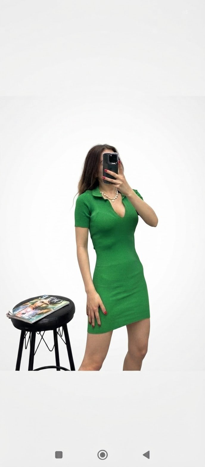 Robe Courte Style Polo Zara – Vert Éclatant
