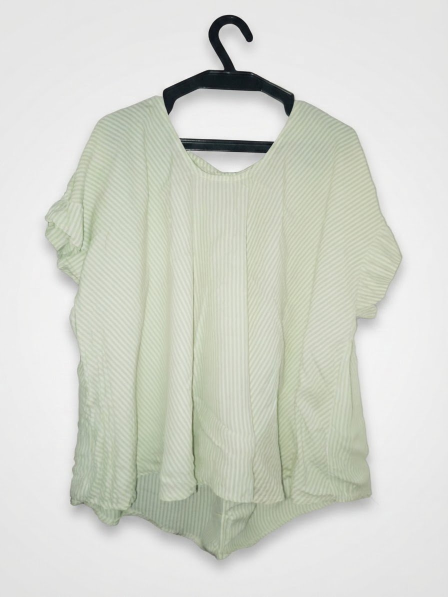Blouse fluide à rayures vert d'eau et blanc – Coupe ample & décontractée