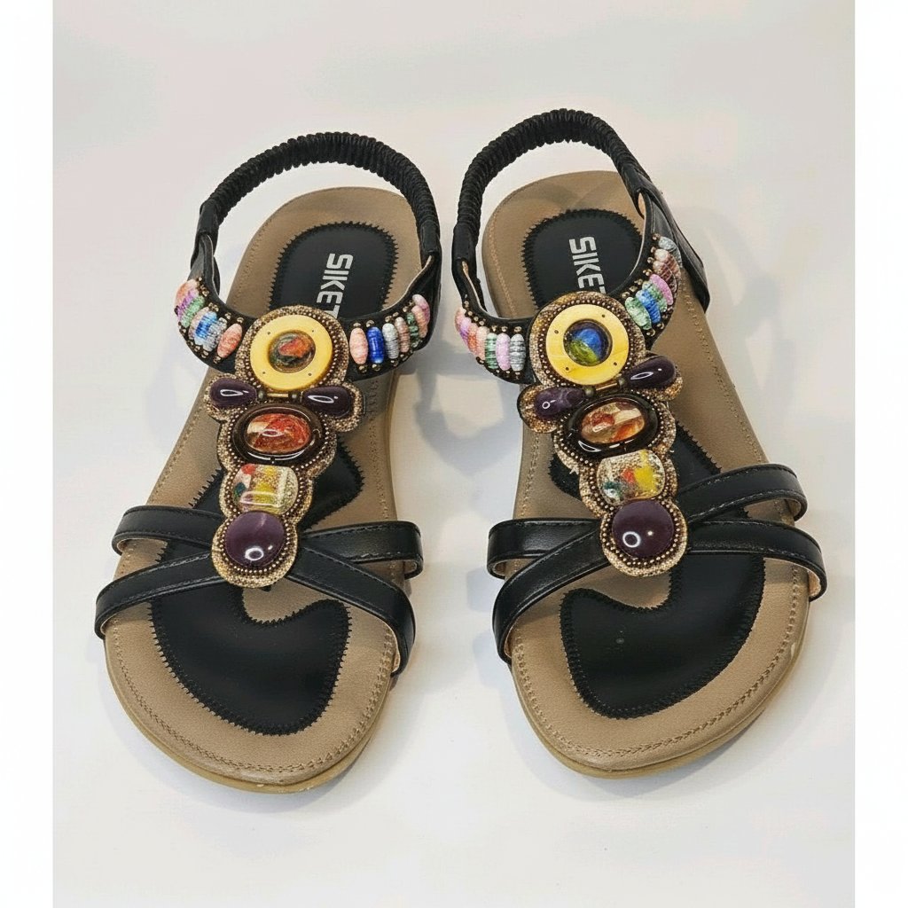 Sandales d'été plates ornées de perles multicolores SIKETU