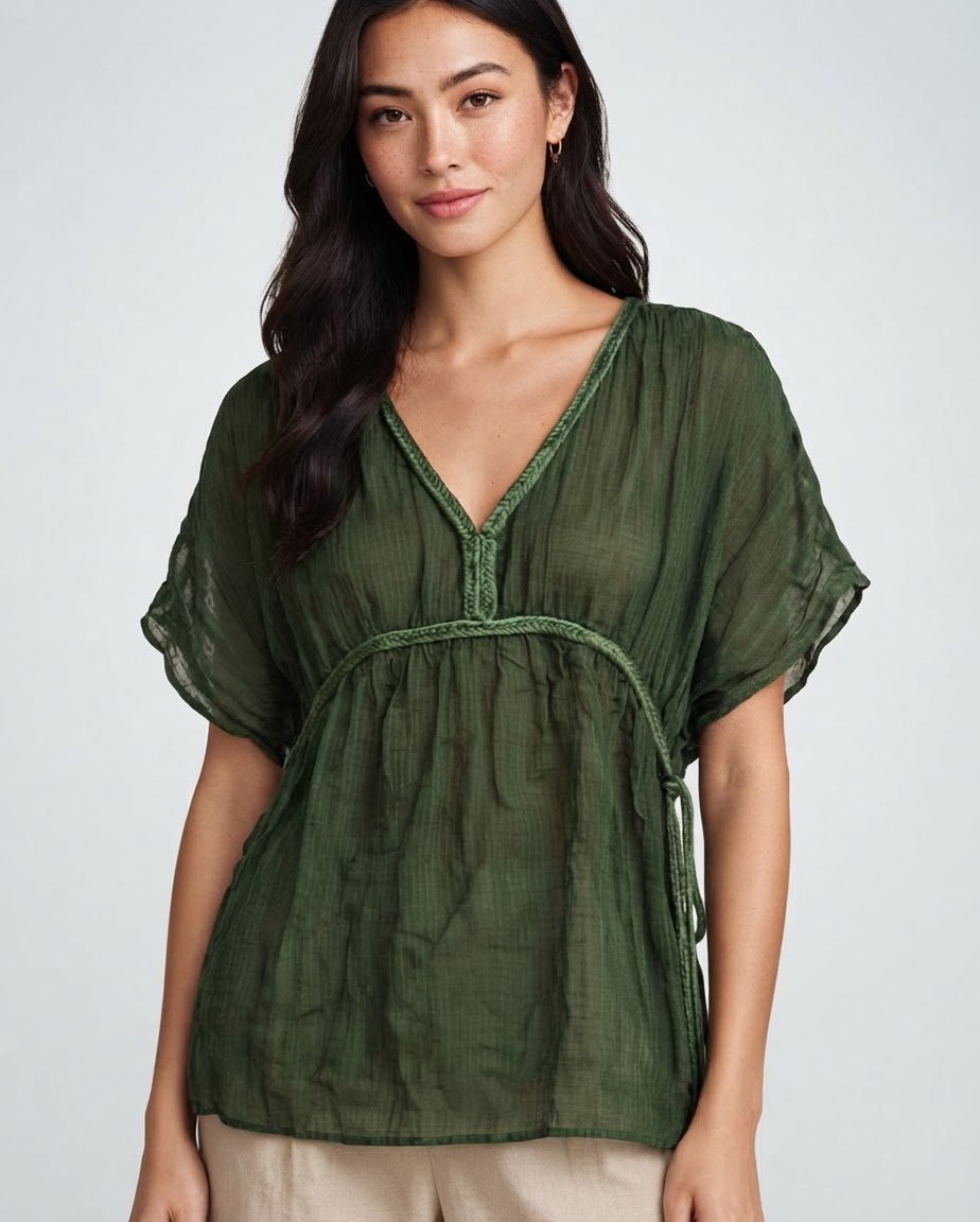 Chemisier Boho Chic Vert Olive - Fluide & Léger 