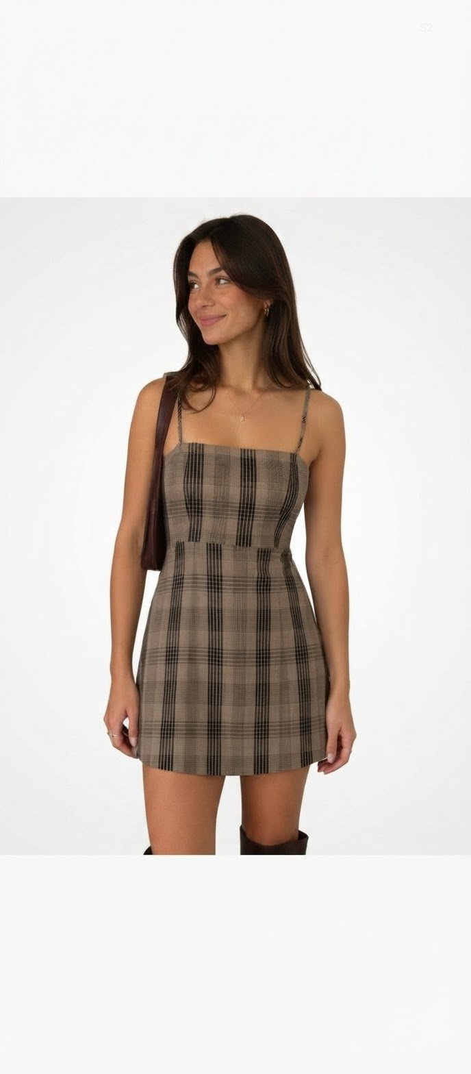 Robe courte à carreaux style chic old money – MONKI ✨🤎