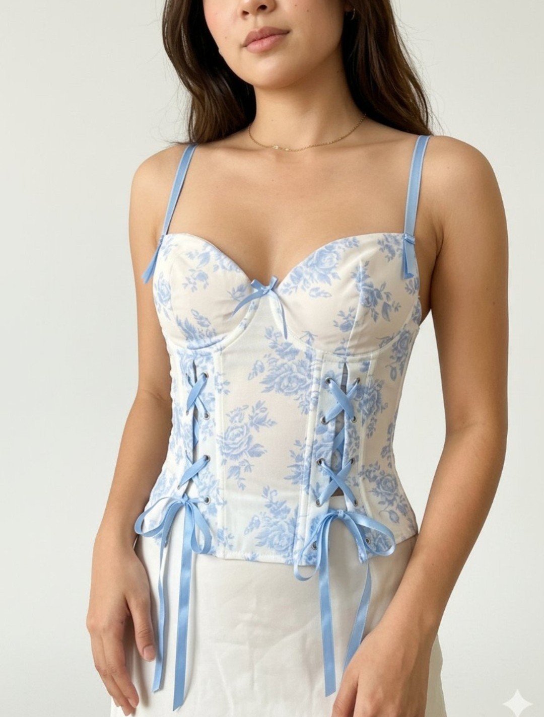 Corset bustier chic à motifs floraux bleus – Taille 75B