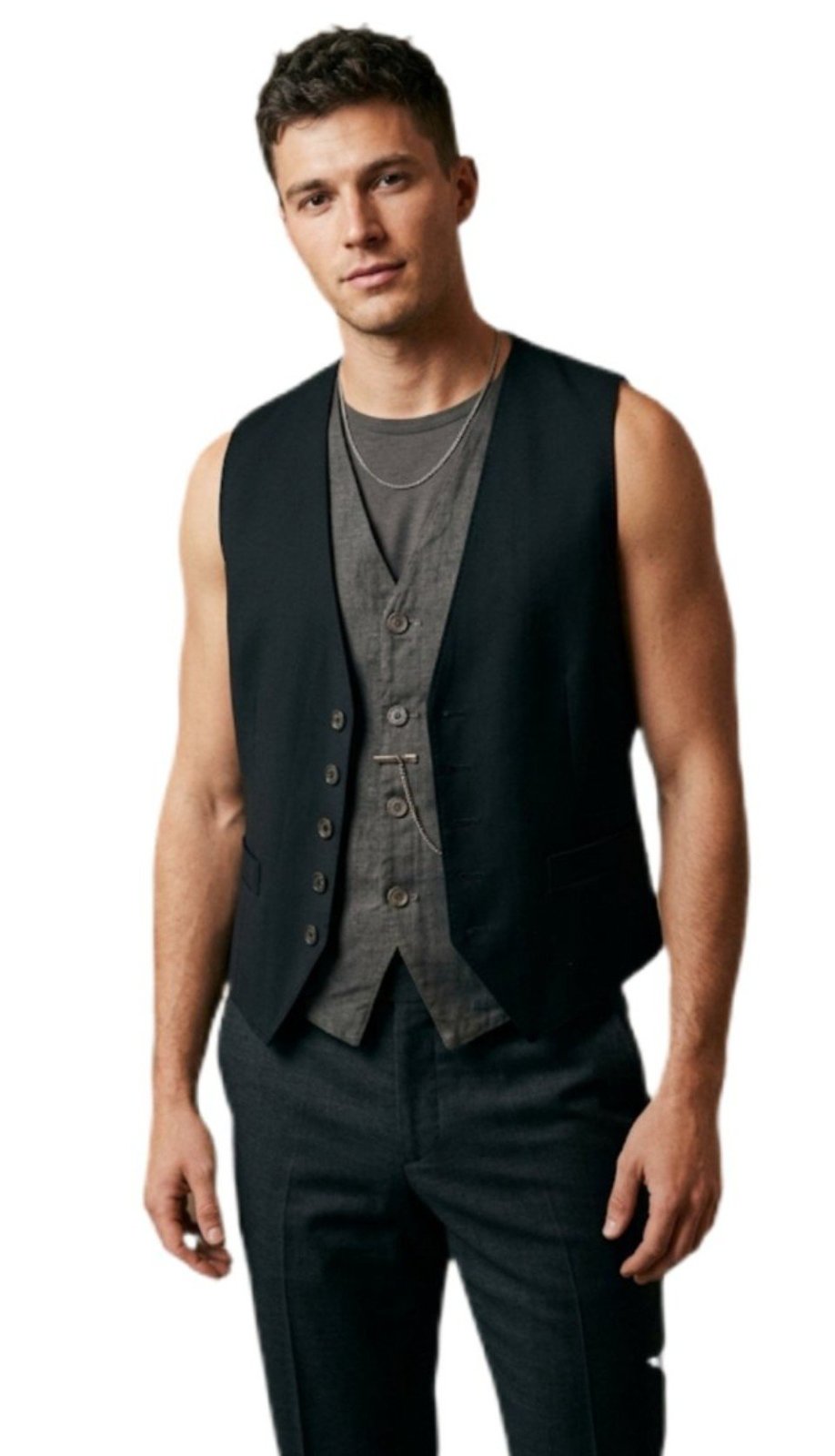 Gilet Costume Homme Noir & Gris - Double Gilet Chic et Élégant