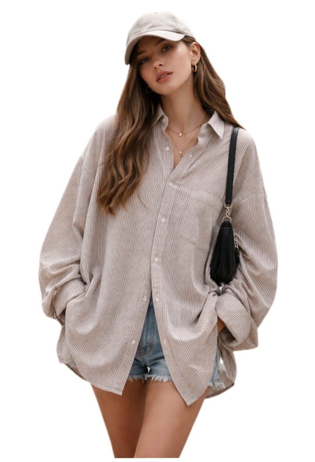 Chemise vintage à rayures brunes - Coupe droite 