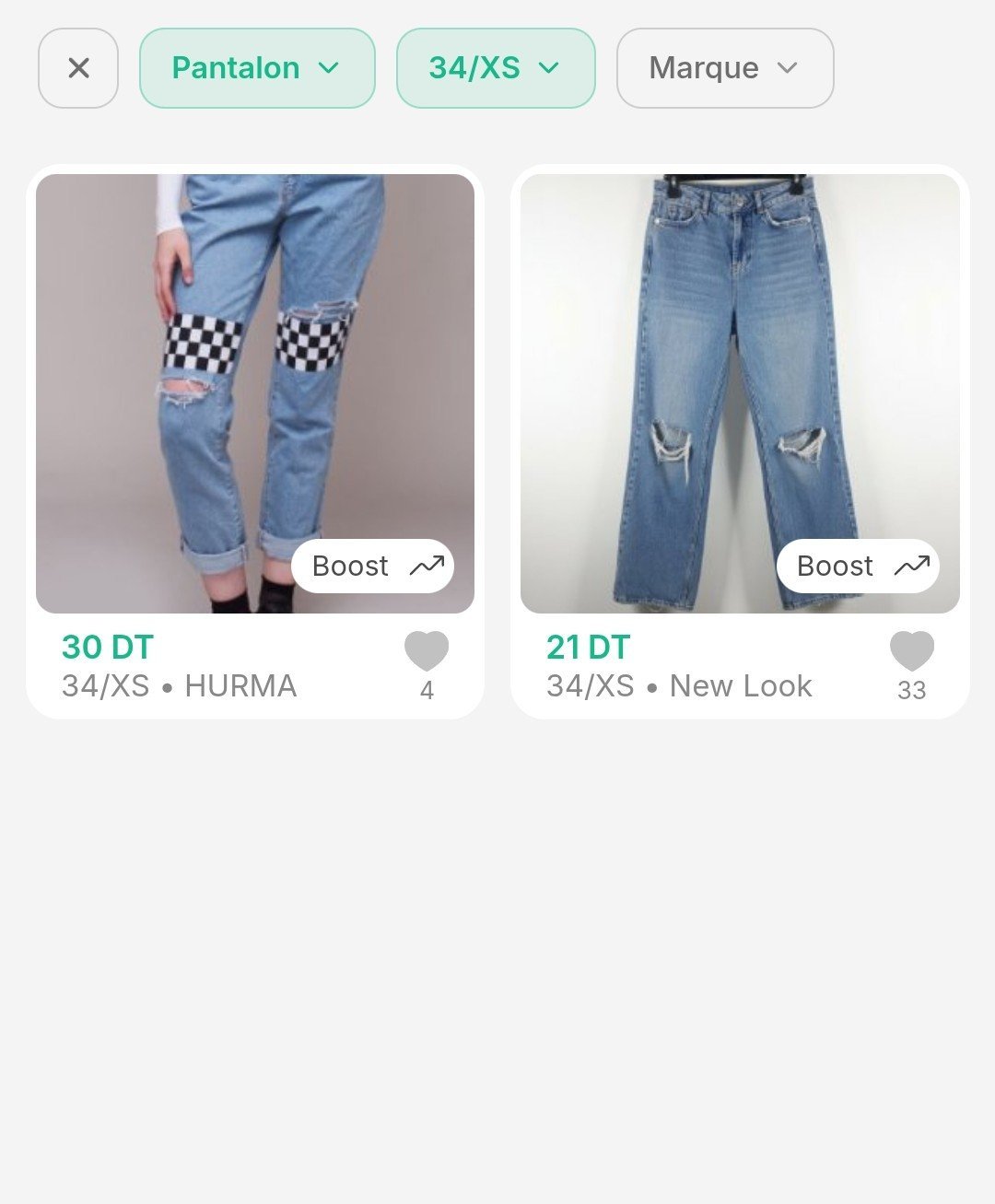 Lot de 2 jeans destroy taille 34 / XS (Hurma & New Look)