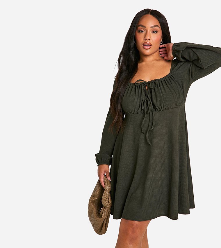 Robe froncée vert olive New Look T.46