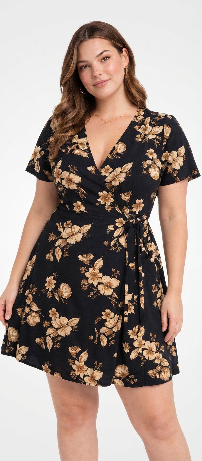 Robe portefeuille fleurie noire et dorée - Terranova ⚜️