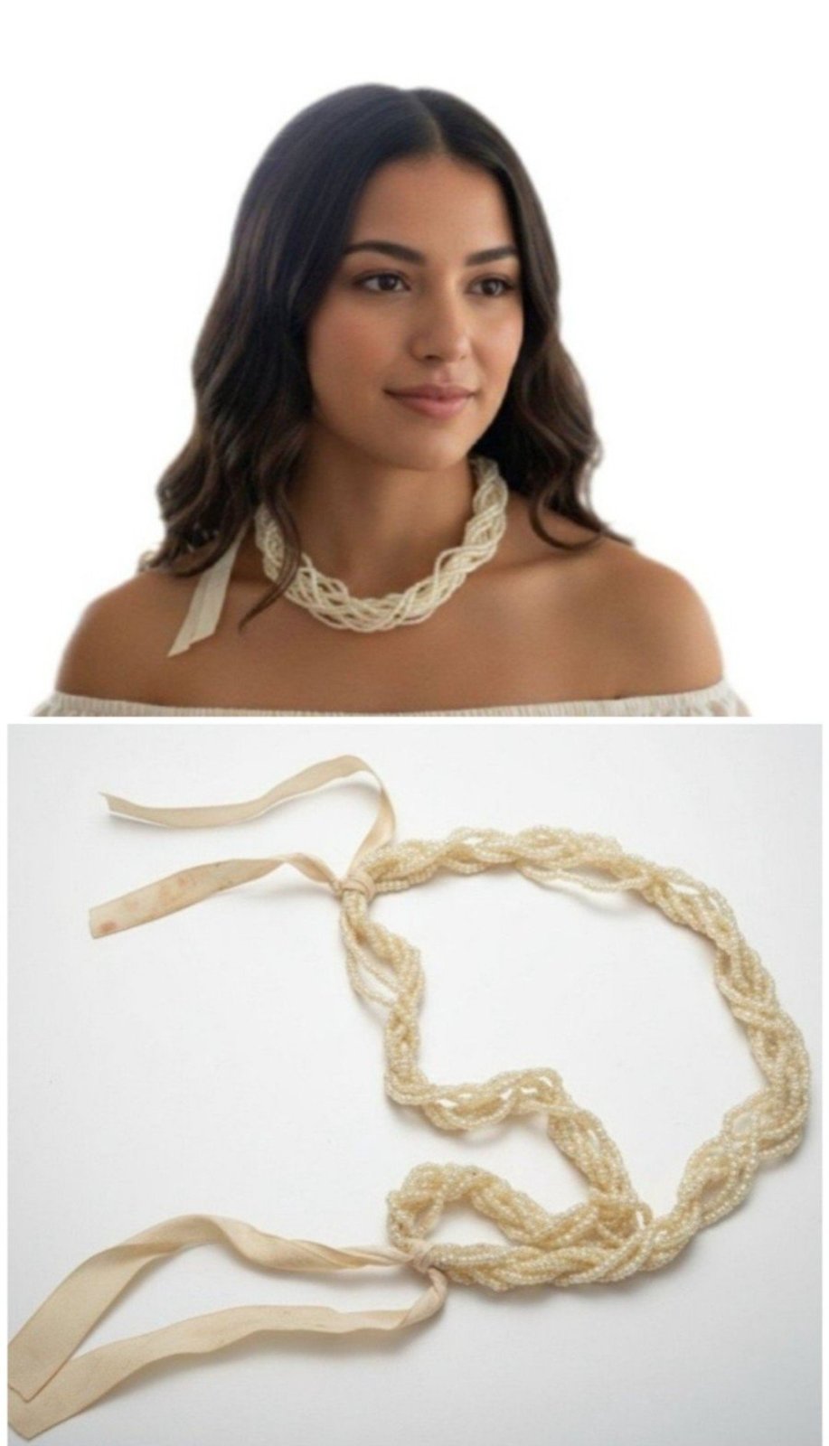 Perles de rocailles en verre: Collier multi-rangs de perles tressées et rubans de satin Handmade 🤍