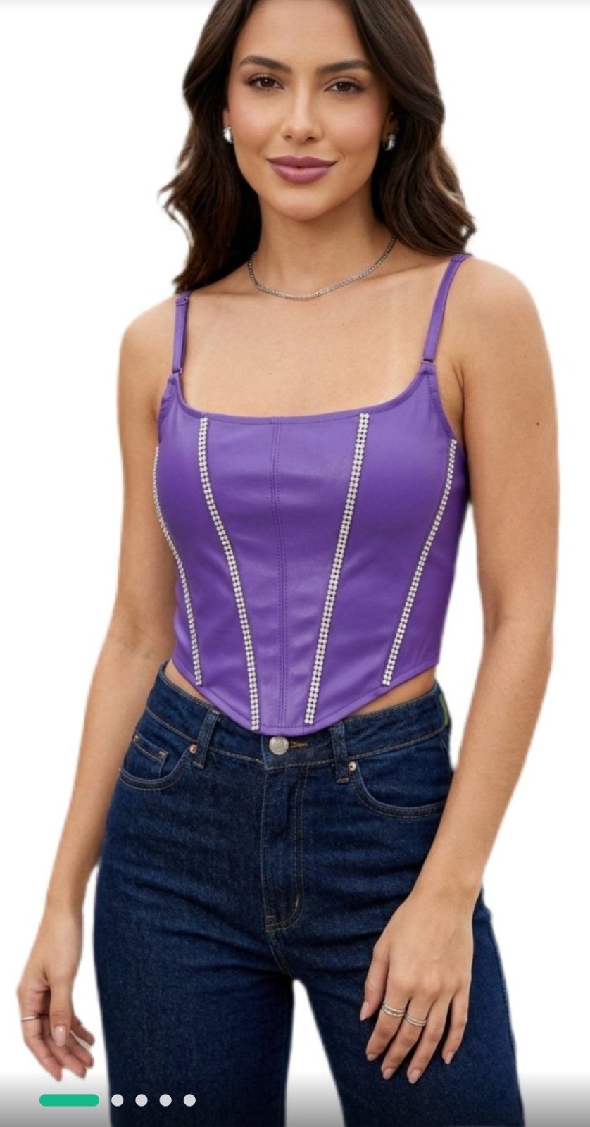 Top Corset Violet en Simili Cuir avec Détails Strass🪩