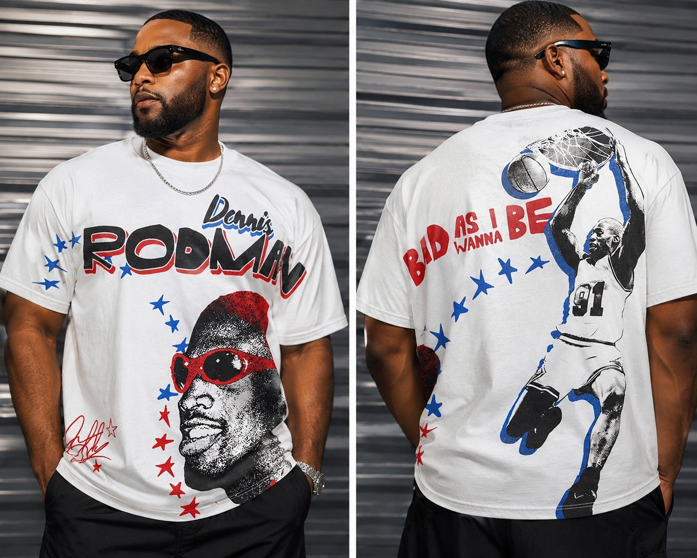 Vintage shirt oversize Bad As I Wanna Be][Dennis Rodman][Blanc][Basketball]
