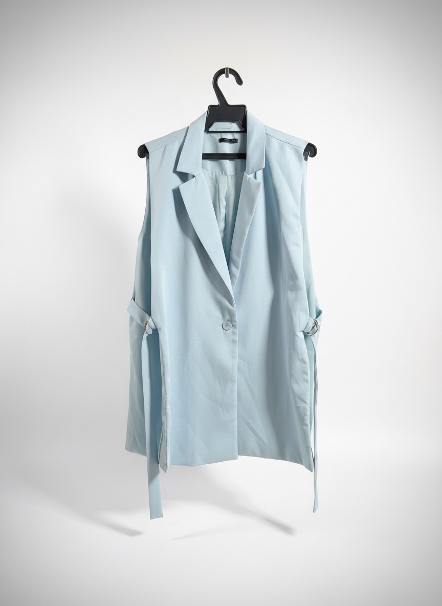 Un blazer bleu pastel sans manche Zen 