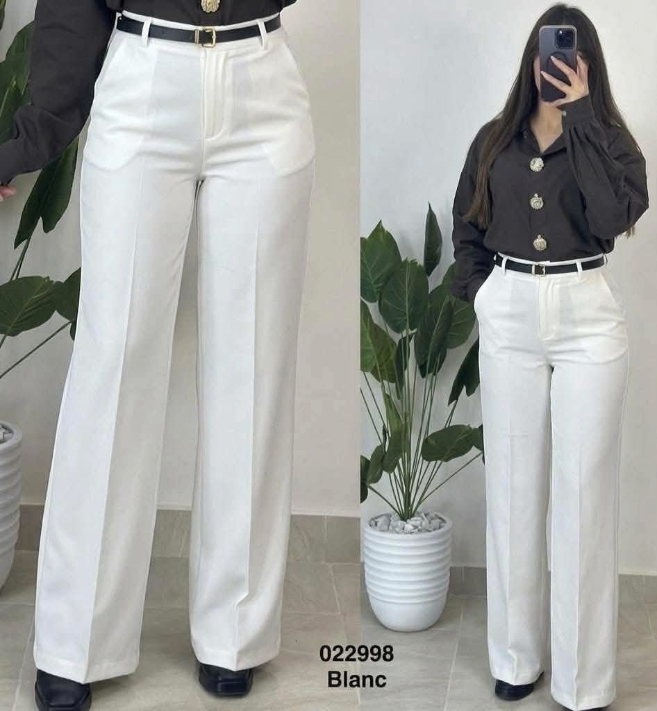 Pantalon Palazzo Taille Haute – Blanc & Burgundy – Neuf