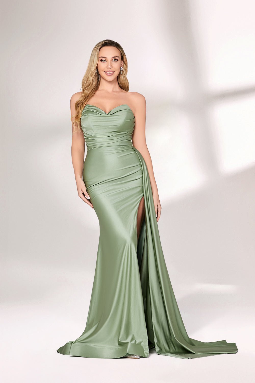 Supplier Draped Satin Strapless Mermaid Gown 