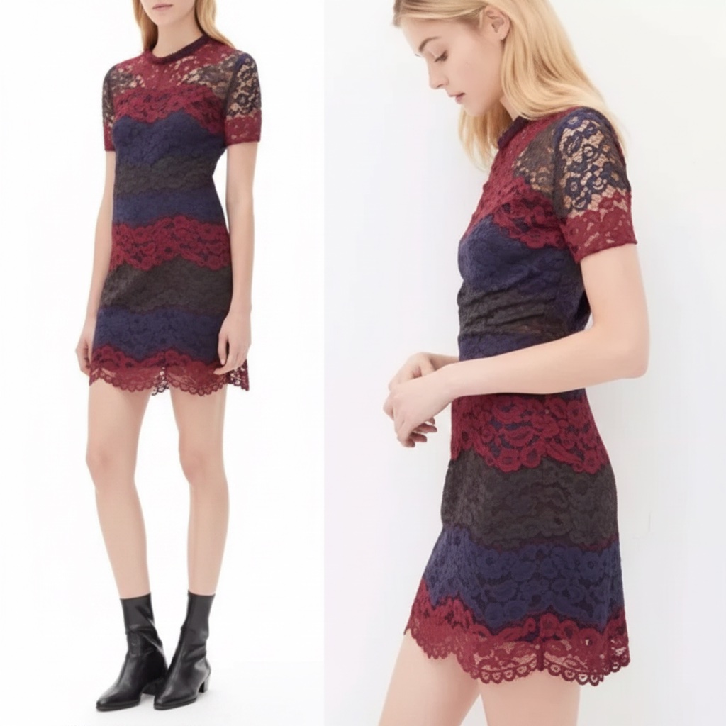 Robe Sandro Rodney Maroon Navy Color Lace Mini Dress Dark Romantic