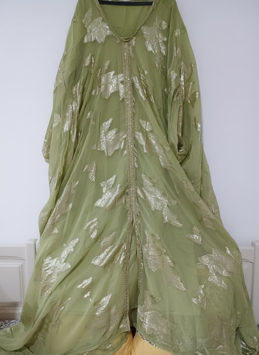 Robe longue de couleur vert olive clair, 