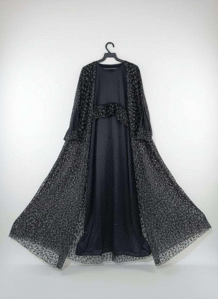 Robe soirée longue de couleur noire(deux pièces)
