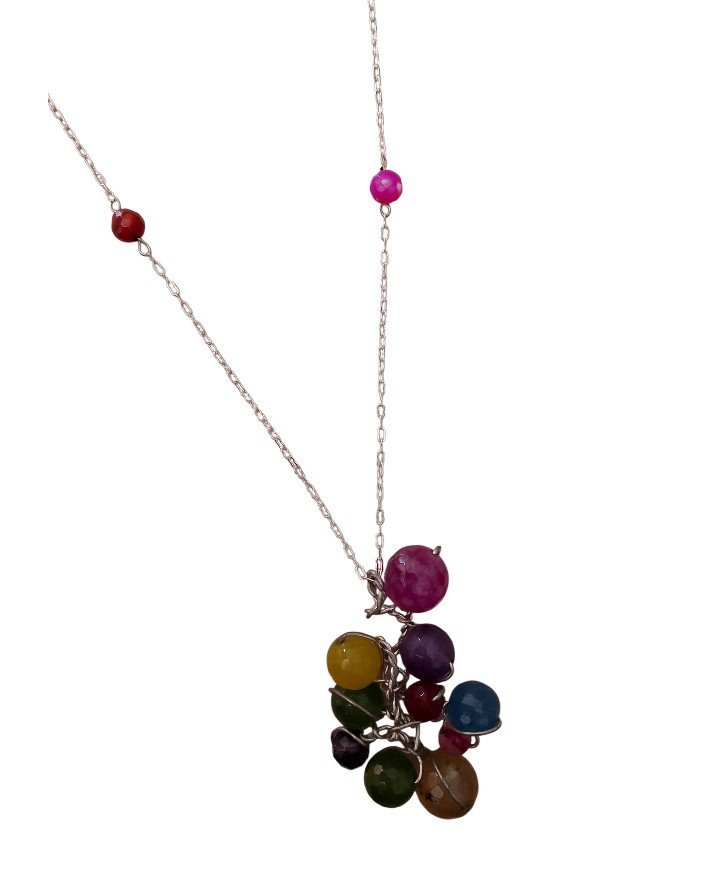 Collier en acier inoxydable avec des pierres semi-précieuses multicolore 💎