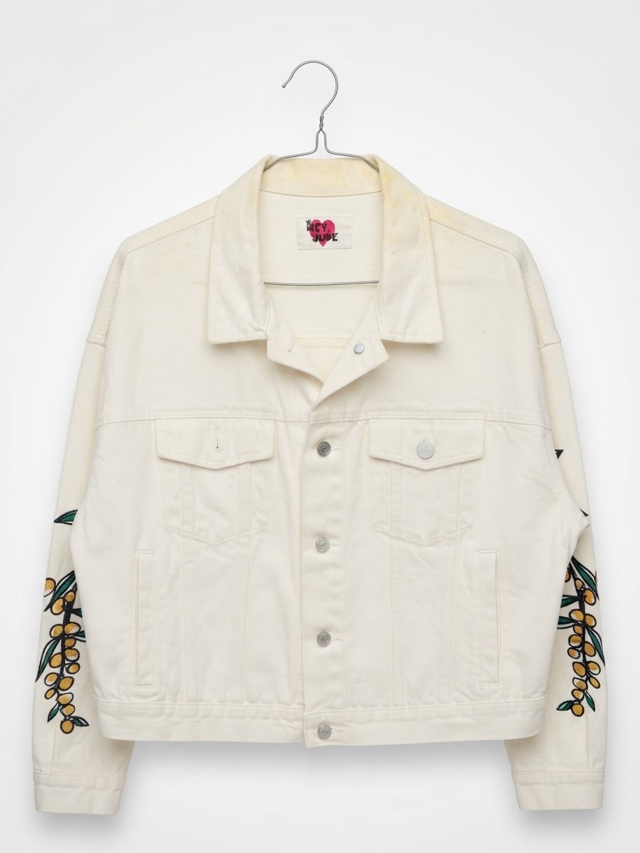 Veste en jean blanche avec détails brodés.
