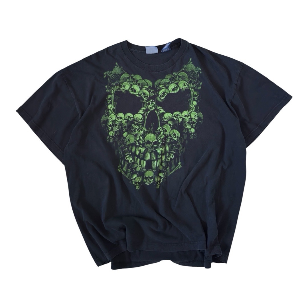 Vintage Three 6 Mafia Style Green Skull Tee.
