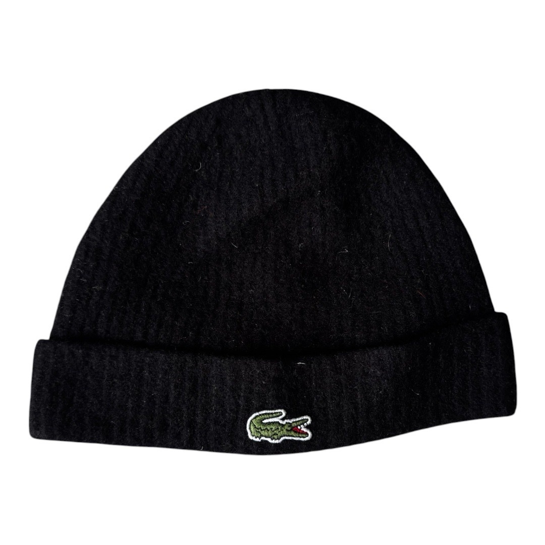 Black Lacoste Ribbed Wool Beanie