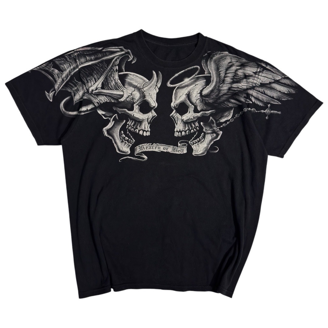 Vintage Liquid Blue Y2K Skull Shirt Heaven Or Hell Print.