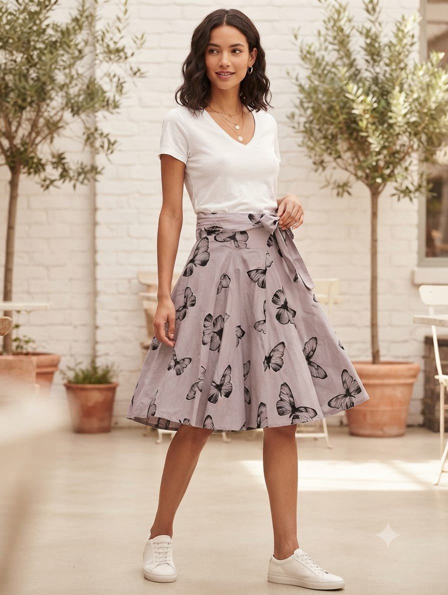 Faille A-Line Midi Skirt with Butterfly Print🪄🦋 