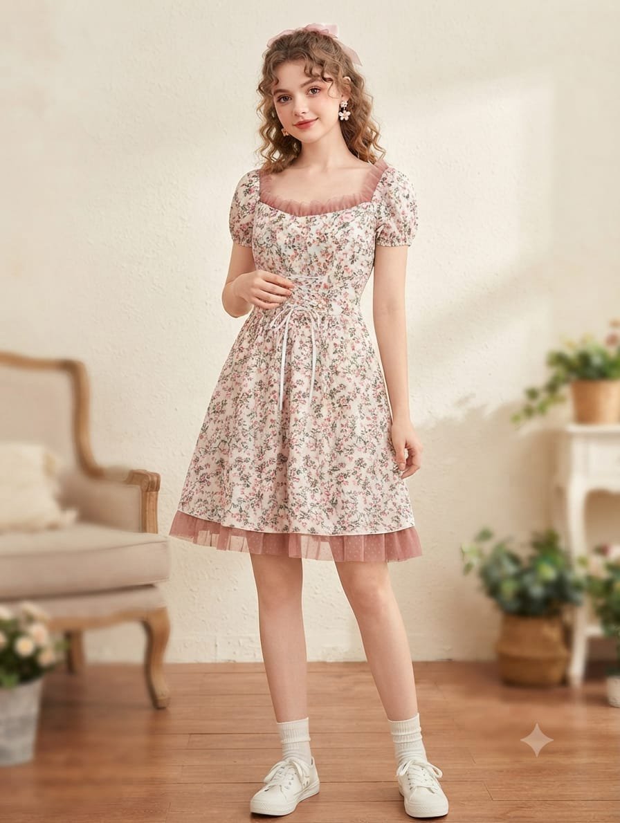 PrettyLittleThing Floral Corset Mini Dress