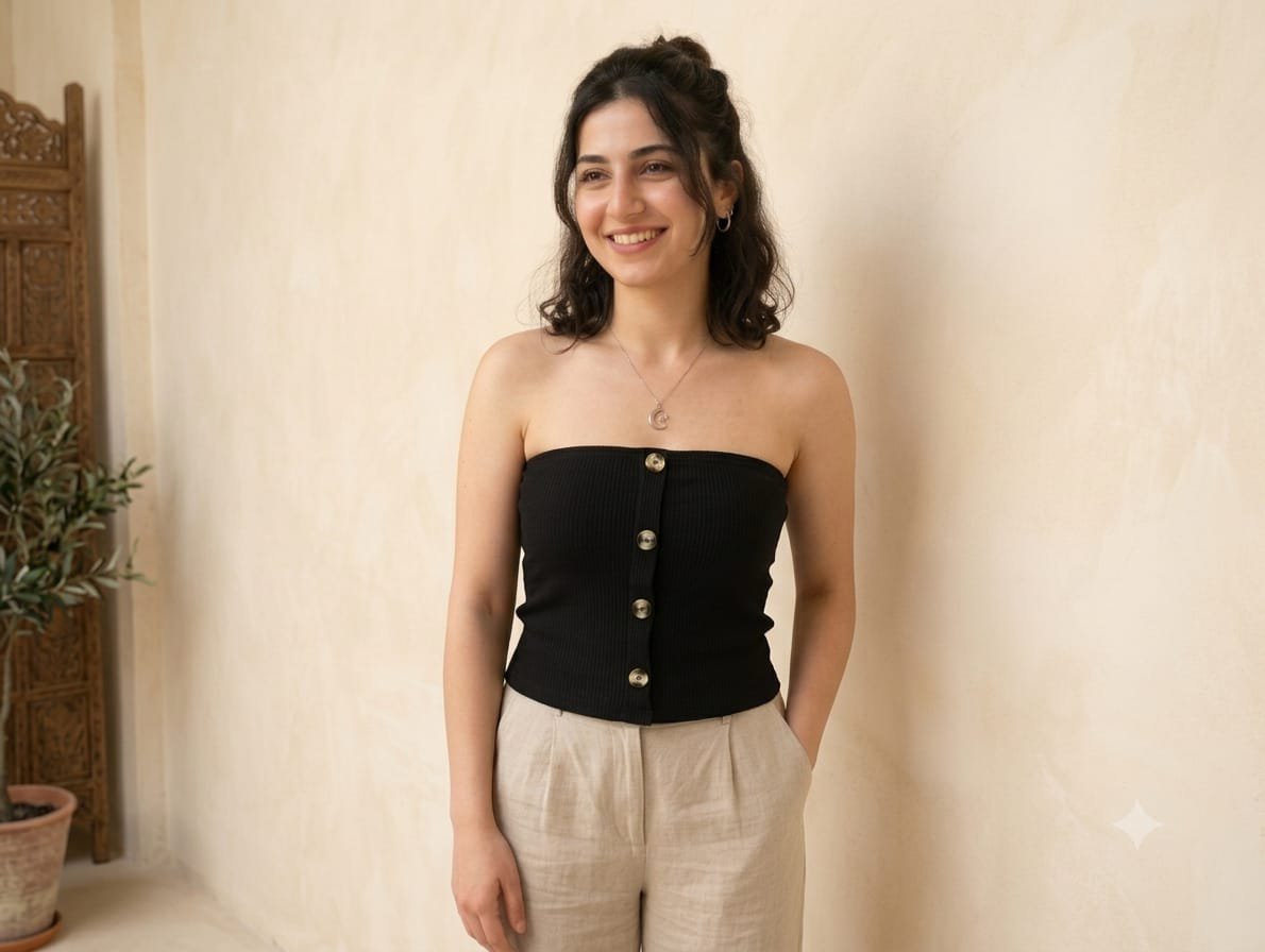 Ribbed Button-Front Tube Top