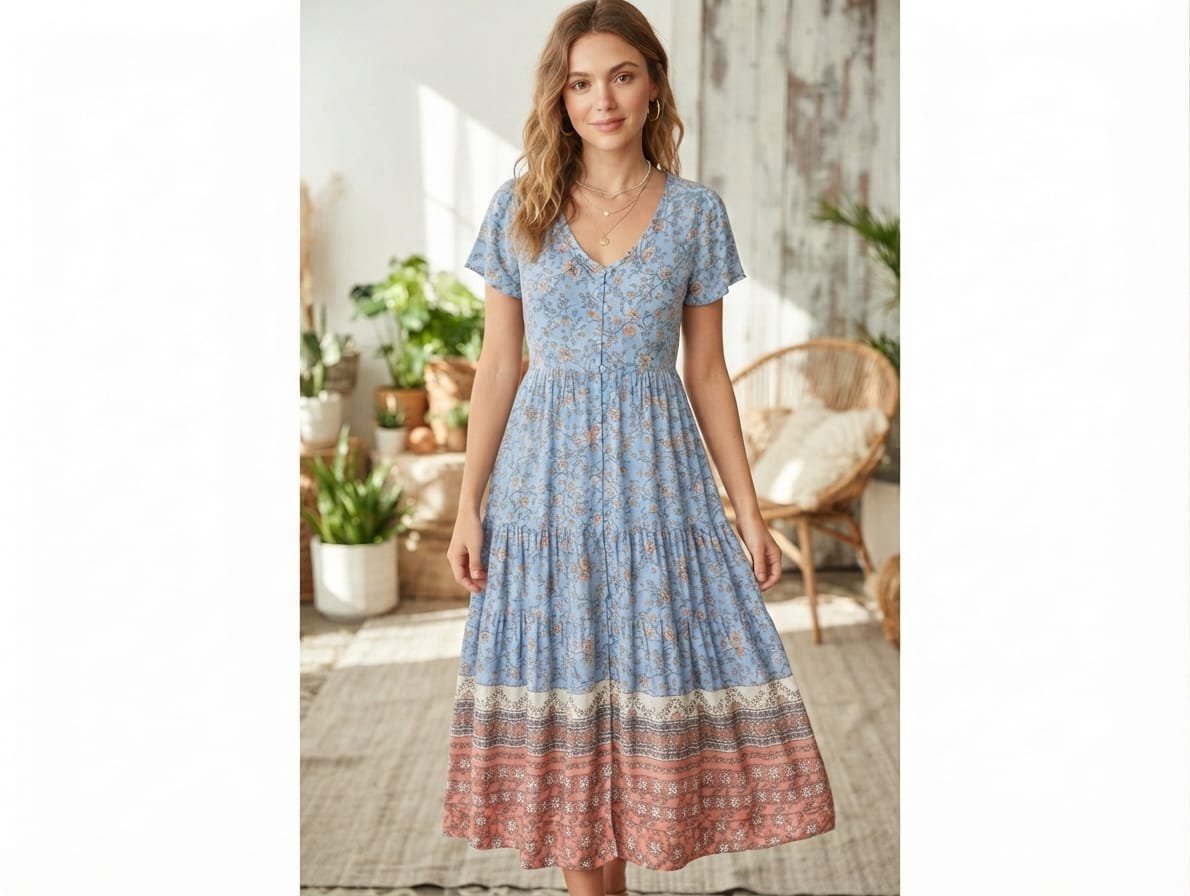 Japna Floral Button-Front Midi Dress