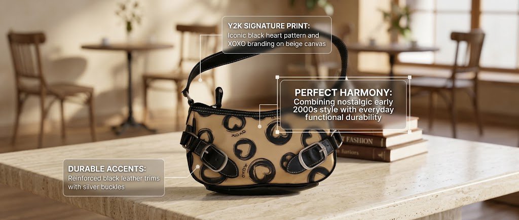 XOXO Y2K Heart Print Shoulder Bag