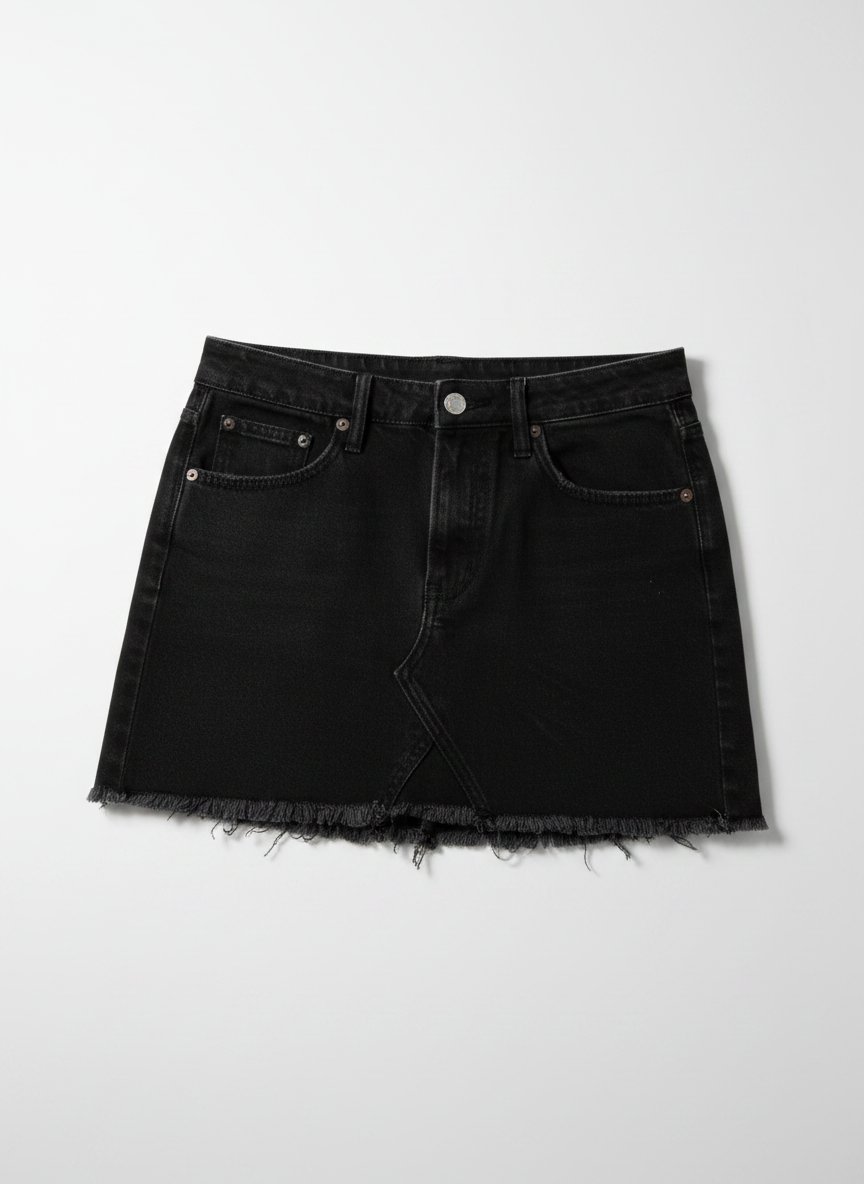 Grunge black denim mini skirt 