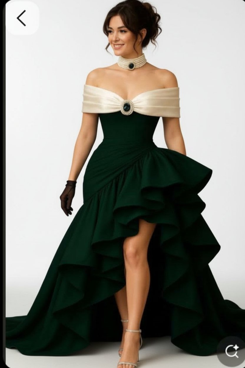 Robe soirée vert & collier