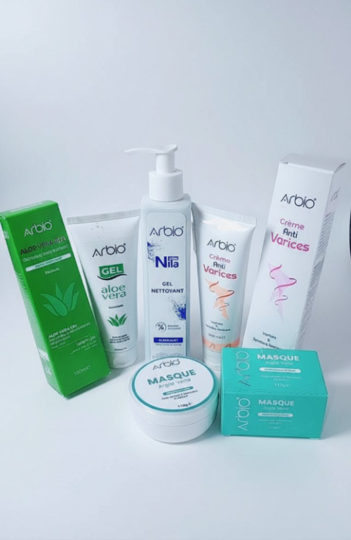 Pack soin:Crème anti-varices&Gel nettoyant Nila Bleu&Gel aloe vera&Masque argile verte+porte clé cadeau