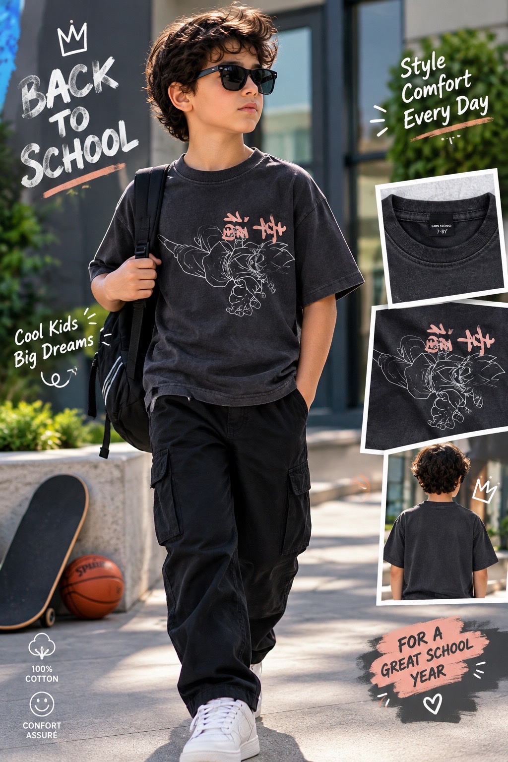 T-shirt gris Dragon Ball – Garçon 🐉🖤