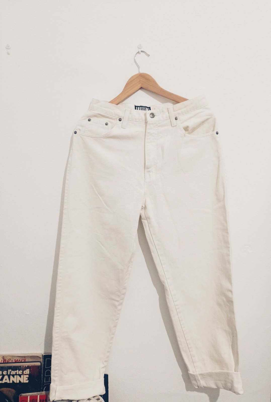Jean blanc large, taille haute 