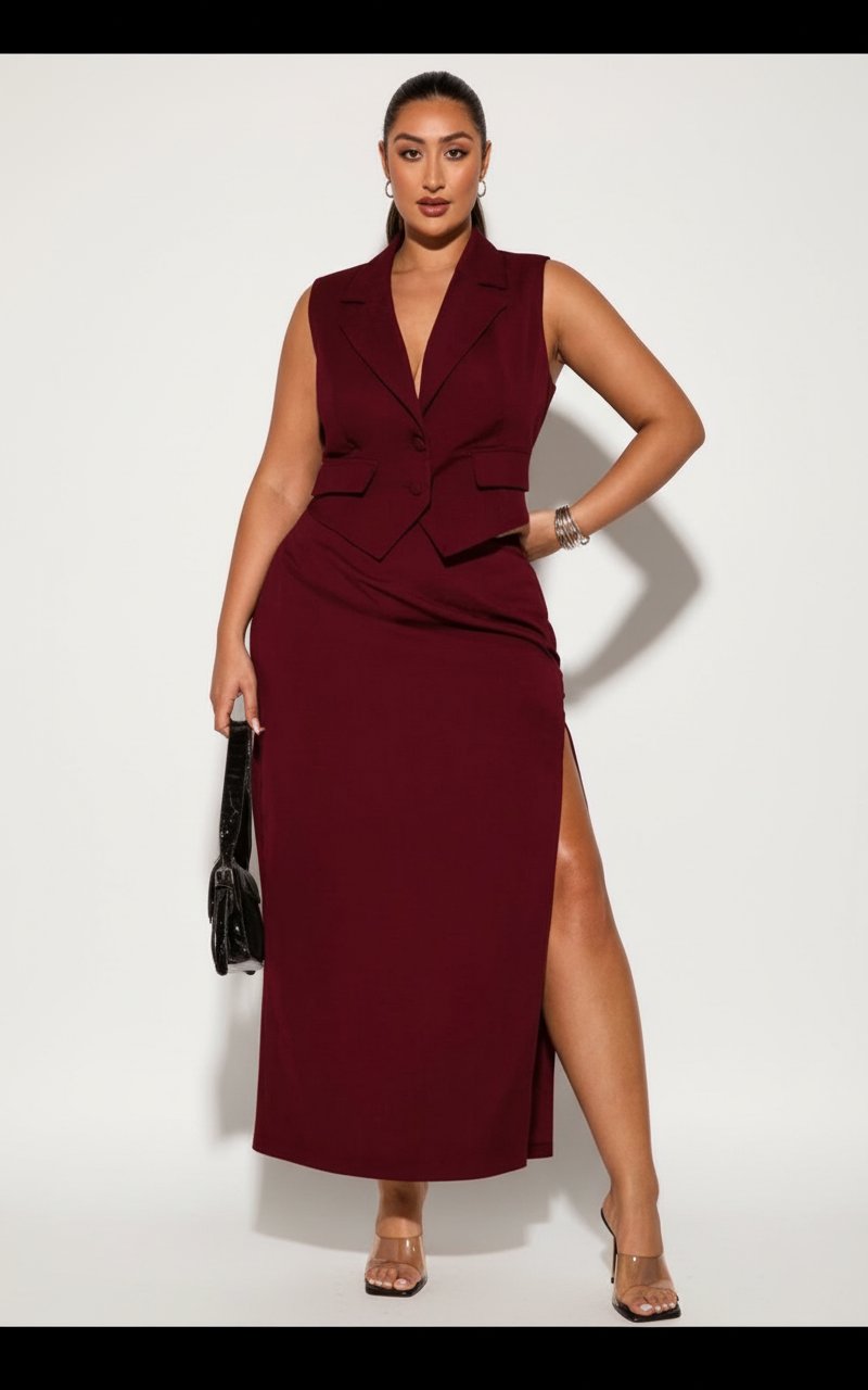 Ensemble Set Veste blazer court et jupe longue 