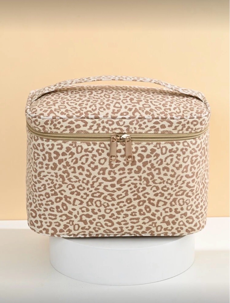 Trousse de maquillage grande capacité à motif léopard – Toile portable