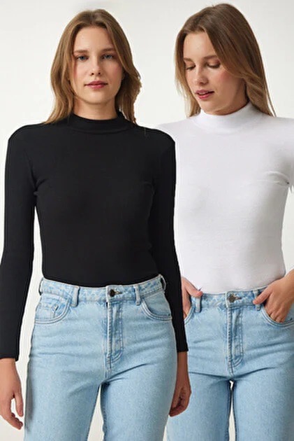 Pack Duo Col Roulé Blanc et Noir – Basique Chic pour Femme