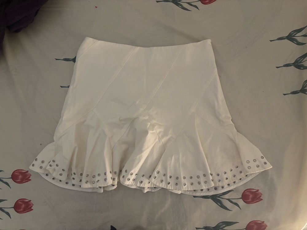 Jupe Blanche Denim avec Œillets Métalliques