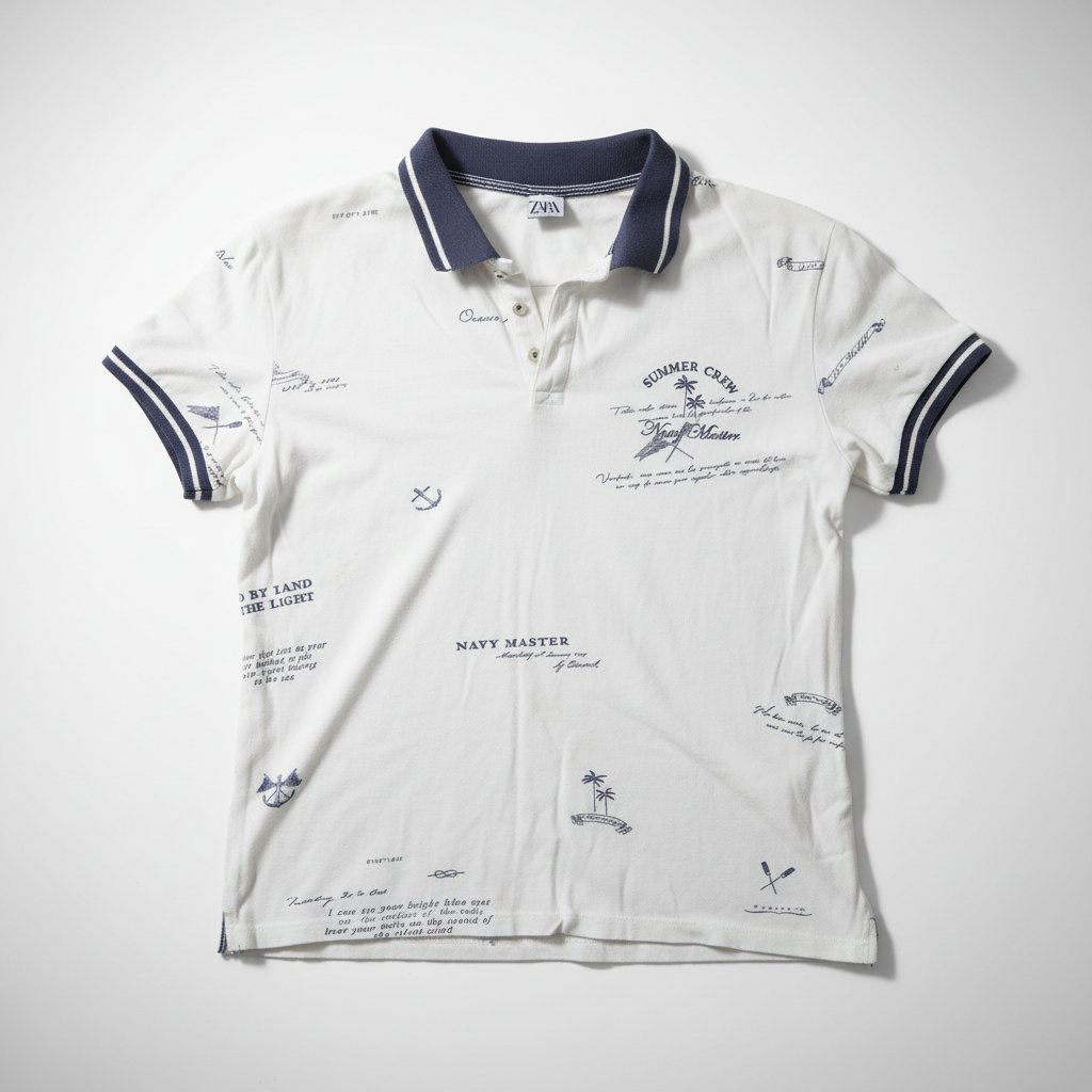 Polo Zara blanc à motifs nautiques - Taille S