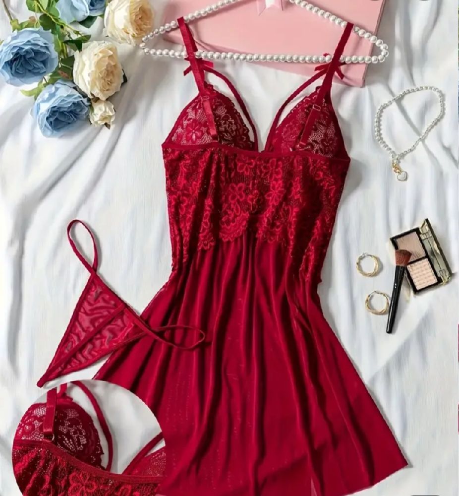 Lingerie sexy 2 pieces en bordeau