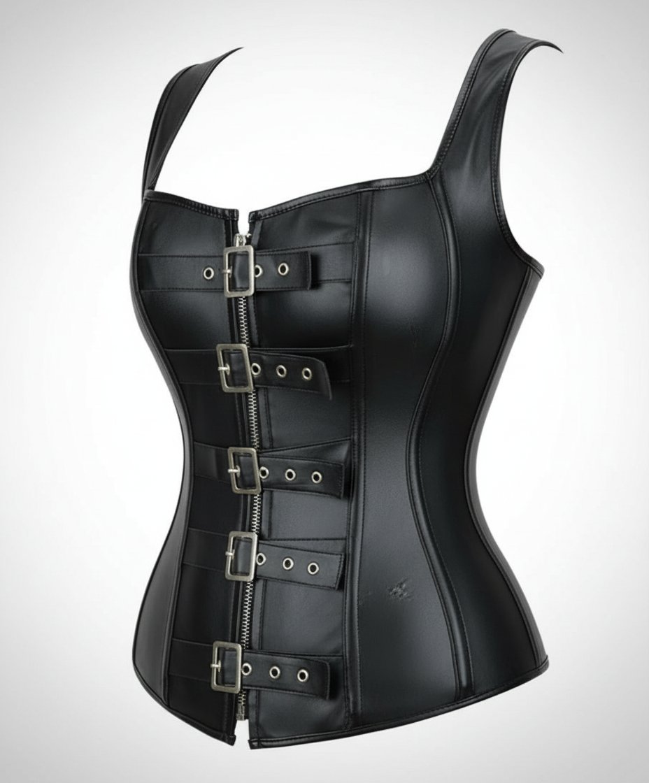 🖤 Corset bustier noir style cuir – Très élégant