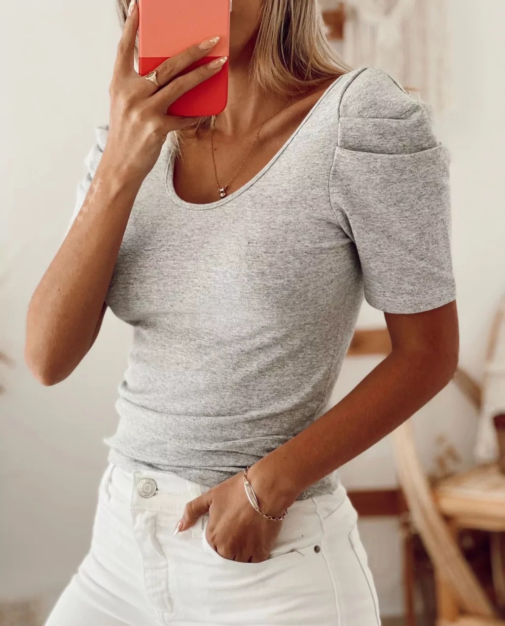 Grey Bershka scoop-neck t-shirt