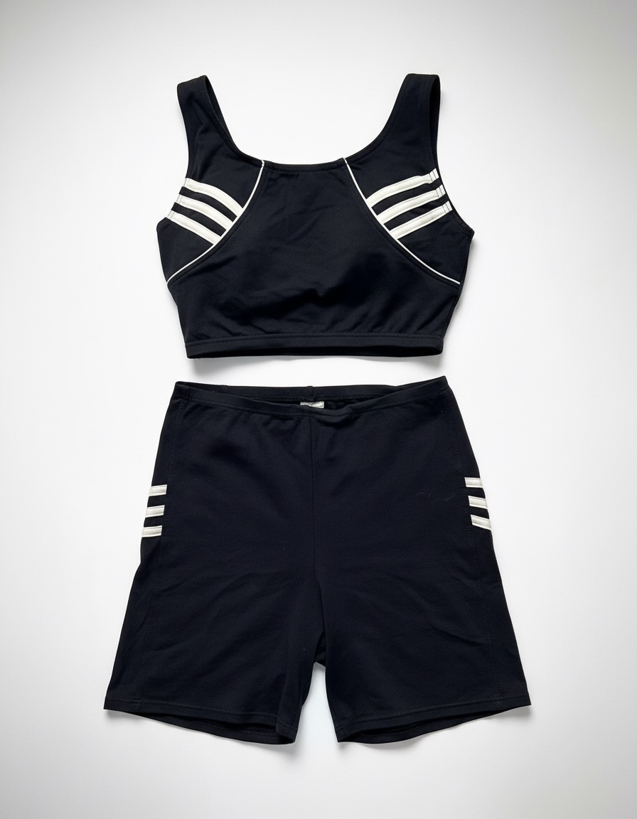 Black athletic crop top and matching high-waisted shorts
