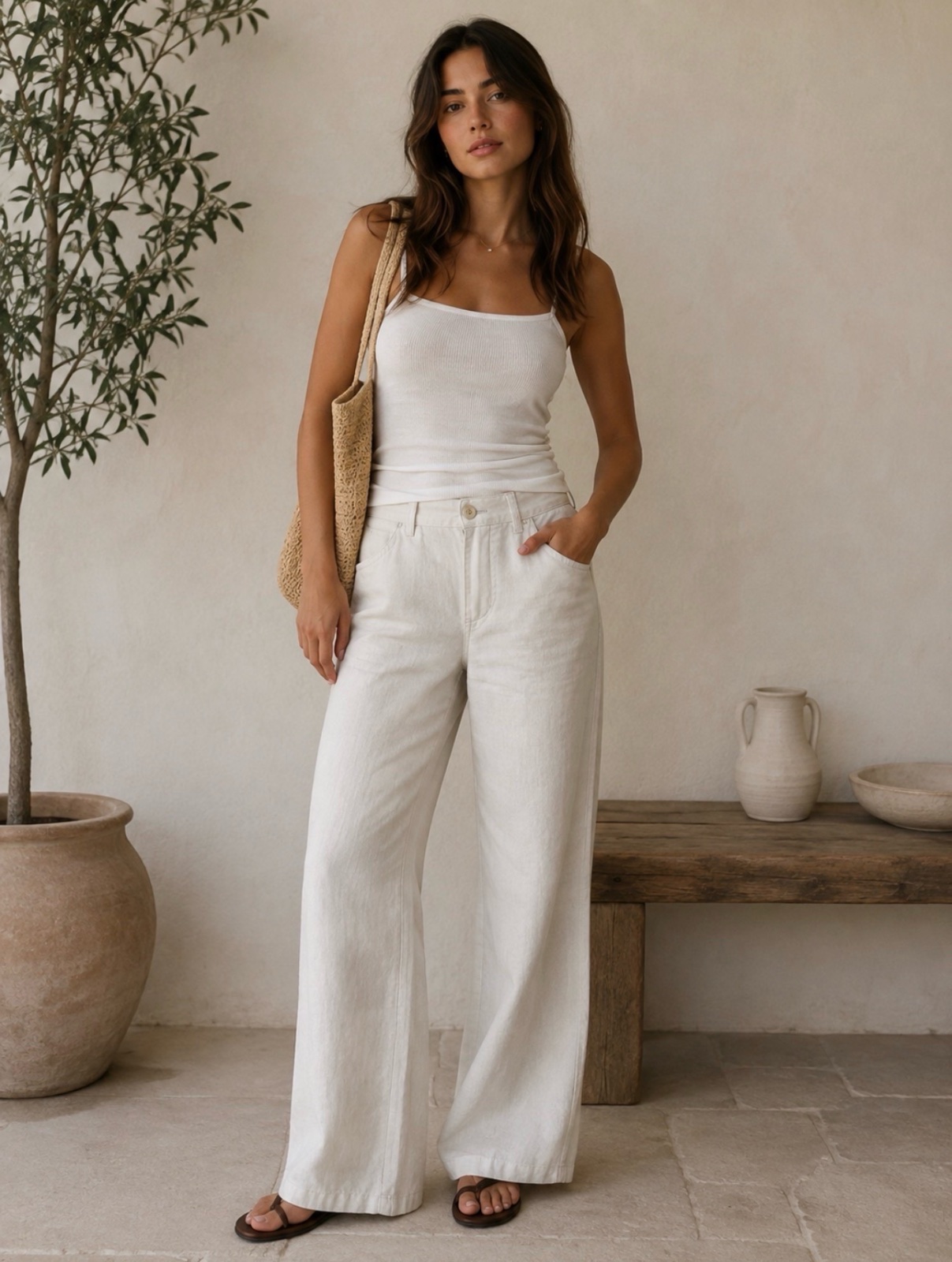 Un pantalon large en lin mélangé H&M