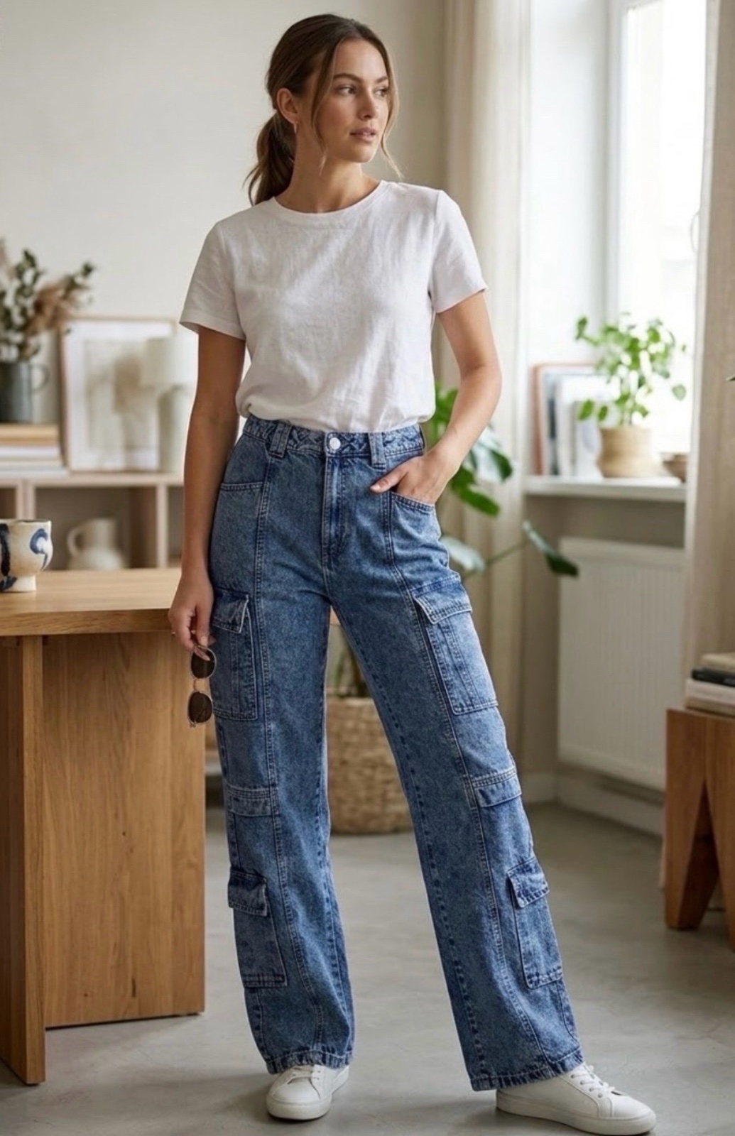 High-waisted multi-pocket denim cargo jeans,Calliope VITA ALTA Straight Leg Cargo Jeans